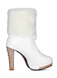 Buy Crystal Studded Mid-Calf Boot White in UAE