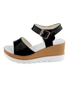 Buy Open Toe Wedge Heel Sandal Black in Saudi Arabia
