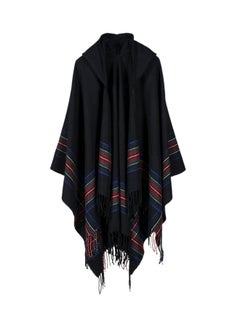 Buy Stripes Design Hooded Cape Black in Saudi Arabia