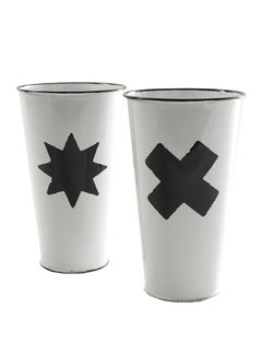 Buy 2-Piece Emaille Vase Set White/Black in UAE