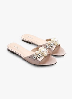 Buy Embellished Slides Sandal Beige in UAE