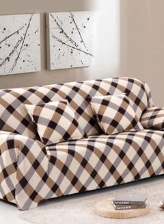 اشتري 2-Seater Square Design Super Stretchable Anti-Wrinkle Slip Flexible Resistant Jacquard For Living Room Sofa Cover Multicolour 145x185centimeter في السعودية