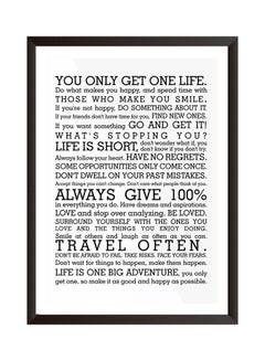 Buy You Only Get One Life Wall Art Painting With Frame White/Black/Blue 32x22centimeter in Saudi Arabia