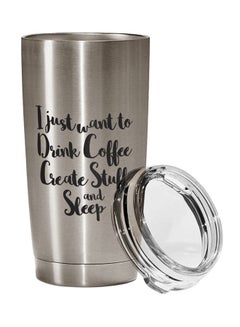 Buy Stainless Steel Travel Tumbler With Acrylic Lid Silver/Clear 9 x 17centimeter in UAE