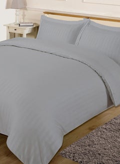Buy 3-Piece Stripe Collection Duvet Cover Set Cotton Silver King in UAE