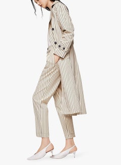 Buy Striped Belted Trench Coat Beige in UAE