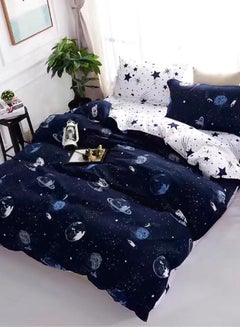 Buy 6-Piece Supreme Quality Dream Galaxy Design Super Soft Microfiber Bedding Set Includes 1xDuvet Cover 200x230 cm, 4xPillow Cases 48x74 cm, 1xBed Sheet Cotton Blue/White 230x250cm in UAE