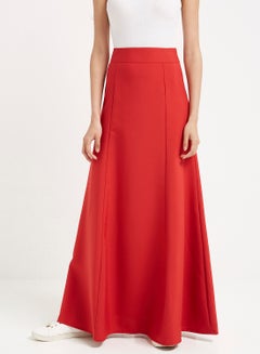 Buy Long Anti Wrinkle Basic Skirt Red in UAE