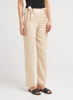 Buy Stretch Poly Cotton Formal Pants Beige in UAE