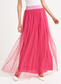 Buy Plain Long Net Skirt Pink in UAE