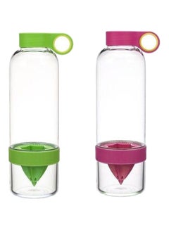 Buy 2-Piece Infuser Water Bottle Set Pink/Green/Clear in Saudi Arabia