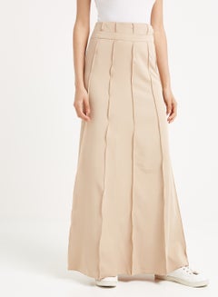 Buy Wrinkled Design Maxi Skirt Beige in UAE