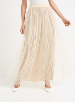 Buy Plain Net Maxi Skirt Beige in UAE