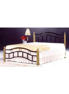 Buy Wooden And Steel Bed Oak Brown Queen in UAE