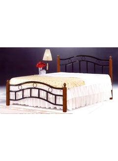 Buy Wooden And Steel Bed Brown Queen in UAE