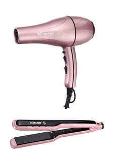 اشتري 2-Piece Hair Dryer And Wet & Dry Ceramic Hair Straightener Flat Iron Set SHD-3046 + SHS-2059RG ذهبي وردي في السعودية