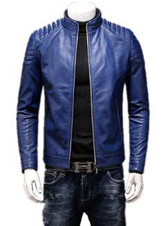 Buy Biker Leather Jacket Blue in UAE