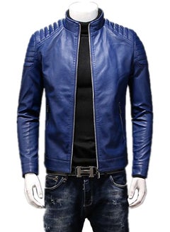 Buy Biker Leather Jacket Blue in Saudi Arabia