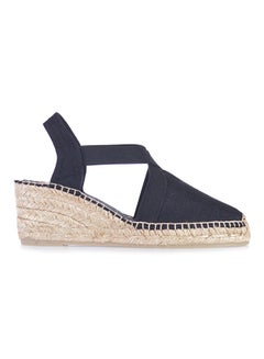 Buy Ter Linen Elastic Strap Wedge Espadrille Black in UAE