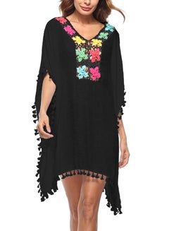 Buy Floral Embroidered Summer Beach Dress Black in UAE