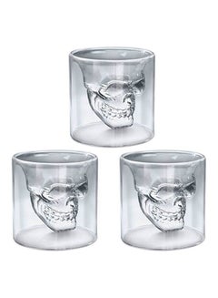 Buy 3-Piece Skull Shot Glass Set Clear 3 x 75ml in UAE