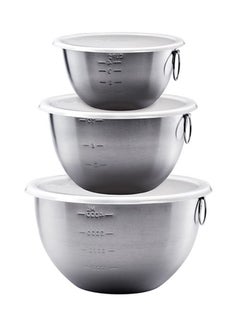 Buy 3-Piece Stainless Steel Mixing Bowl Set Silver/White in UAE