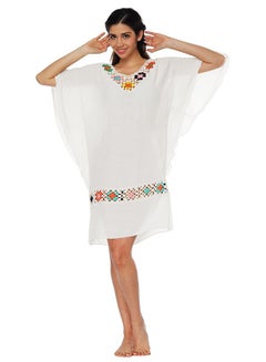 اشتري فستان صيفي للشاطئ متوسط الطول أبيض زهري في الامارات