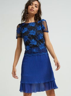 Buy Short Sleeve Lace Dress Royal Blue in UAE