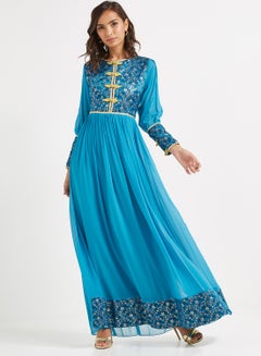 Buy Waist Plated Maxi Dress Blue in UAE