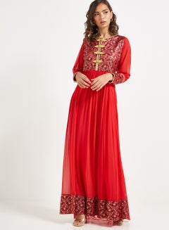 Buy Waist Plated Maxi Dress Red in UAE