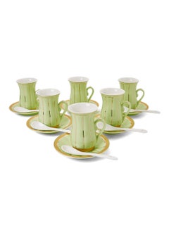 Buy 12-Piece Cup And Saucer Set Green/Gold 12 x 12cm in UAE
