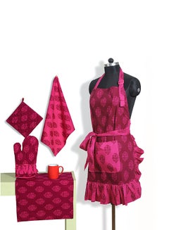 Buy 8-Piece Patterned Chef's Apron Set Pink in Egypt