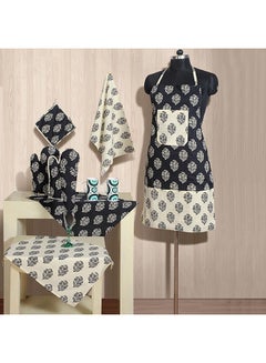 Buy 8-Piece Handmade Patterned Chef's Apron Set Black/Beige in Egypt