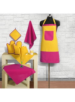 Buy 8-Piece Chef's Apron Set Yellow/Pink in Egypt