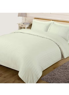 Buy 3-Piece Stripe Collection Duvet Cover Set Cotton Ivory Double in UAE