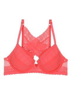 Buy Moroccan Lace Pretty Back Underwired Pushup Bra Coral in UAE