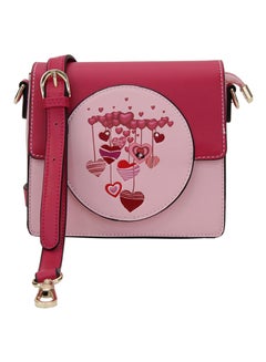 Buy Leather Heart Patch Crossbody Bag Pink in UAE