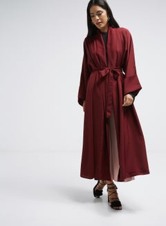 Buy Solid Pattern Abaya Maroon in UAE