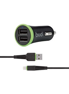 Buy 2-Port USB Lightning Car Charger Black/Green in UAE