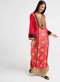 Buy Traditional V-Neck Jalabiya Red/Pink in UAE