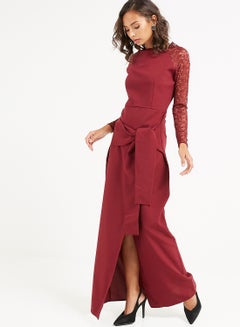 Buy Knot Lace Dress Red in UAE