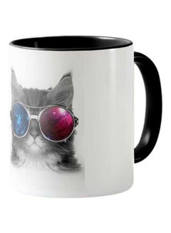 Buy Printed Kitty With Sunglass Mug White & Black in Saudi Arabia