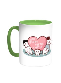 Buy Happy Teeth Family Printed Coffee Mug Green/White in Saudi Arabia