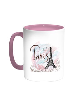 Buy Romantic - Eiffel Tower Printed Coffee Mug Pink/White in Saudi Arabia