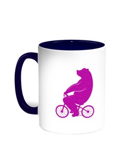 Buy Bear Driving A Bicycle Printed Coffee Mug Blue/White in Egypt
