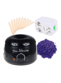 Buy Electric Wax Heater With Wax Applicator Sticks And Beans Black/White/Purple 20x20x15cm in Saudi Arabia