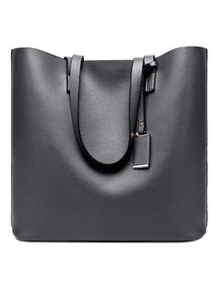 Buy 2-Piece Faux Leather Tote Bag Grey in UAE