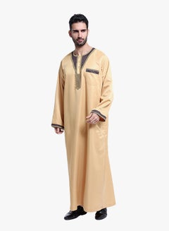 Buy Long Sleeves Arabi Kandora Light Yellow in UAE