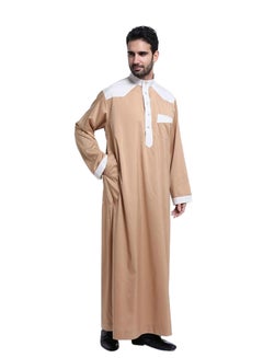 Buy Long Sleeves Arabi Kandora Light Tan/White in UAE