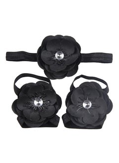 Buy Flower Design Barefoot Sandals With Headband Black in UAE